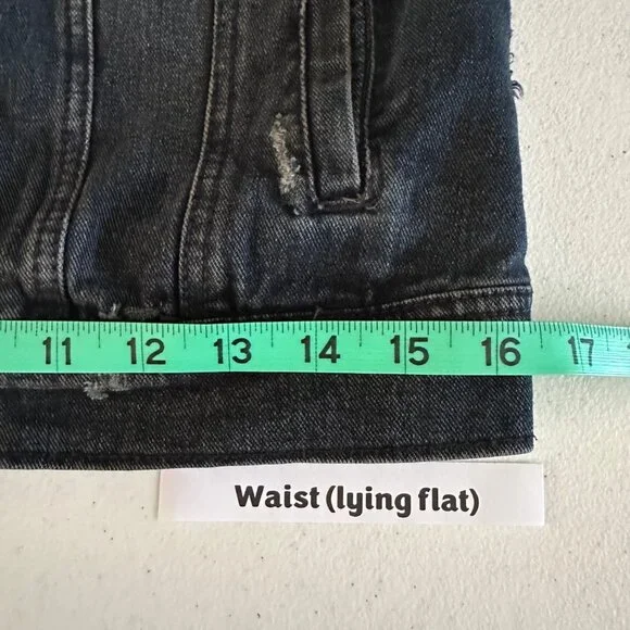 Free People Sz S/P Denim Jacket Hooded Black Button Front Manufactured Distress - Picture 10 of 14